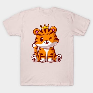 Cute King Cat Sitting Cartoon T-Shirt